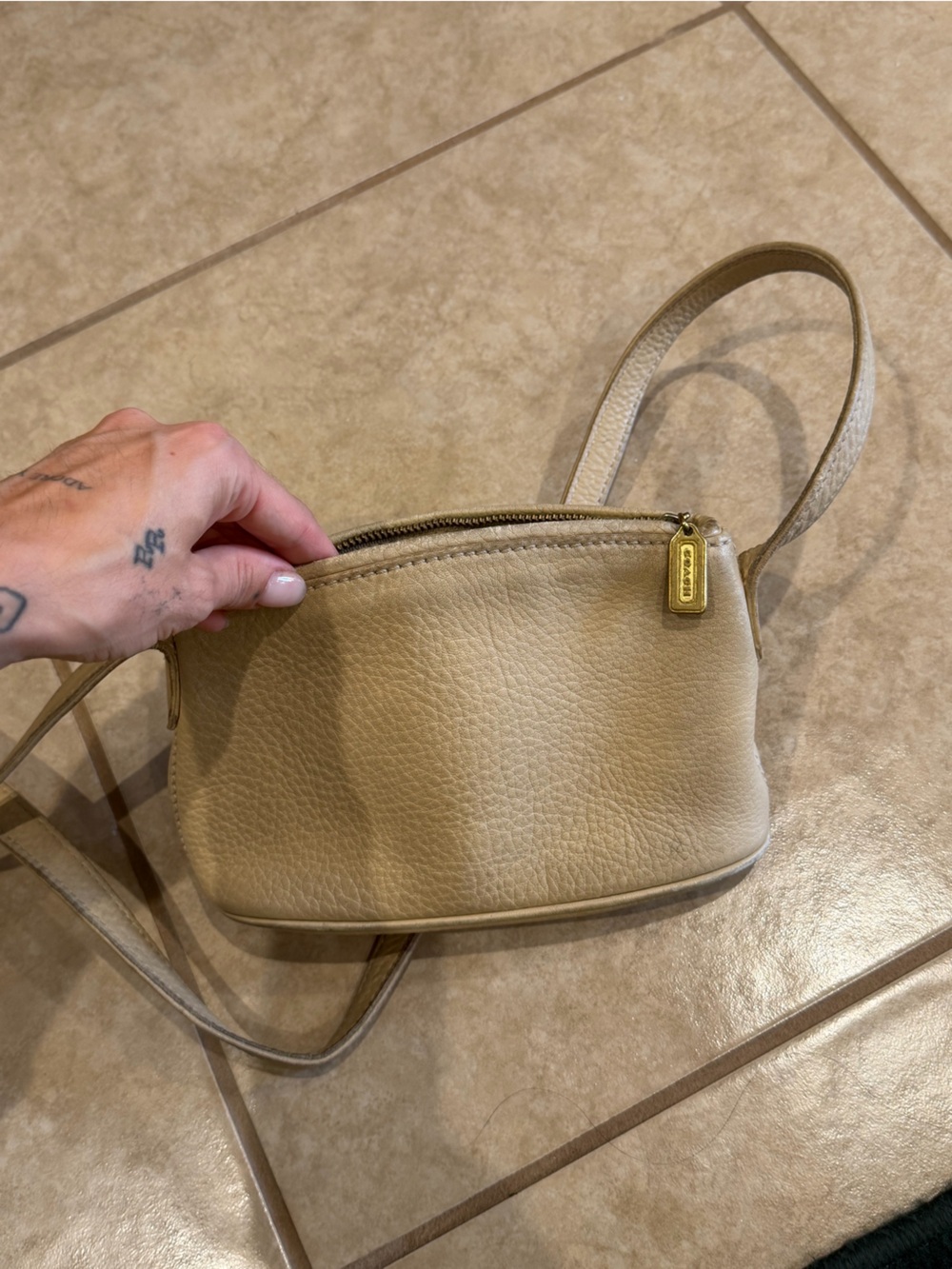 Coach Small Pebbled Leather Crossbody in Light Taupe